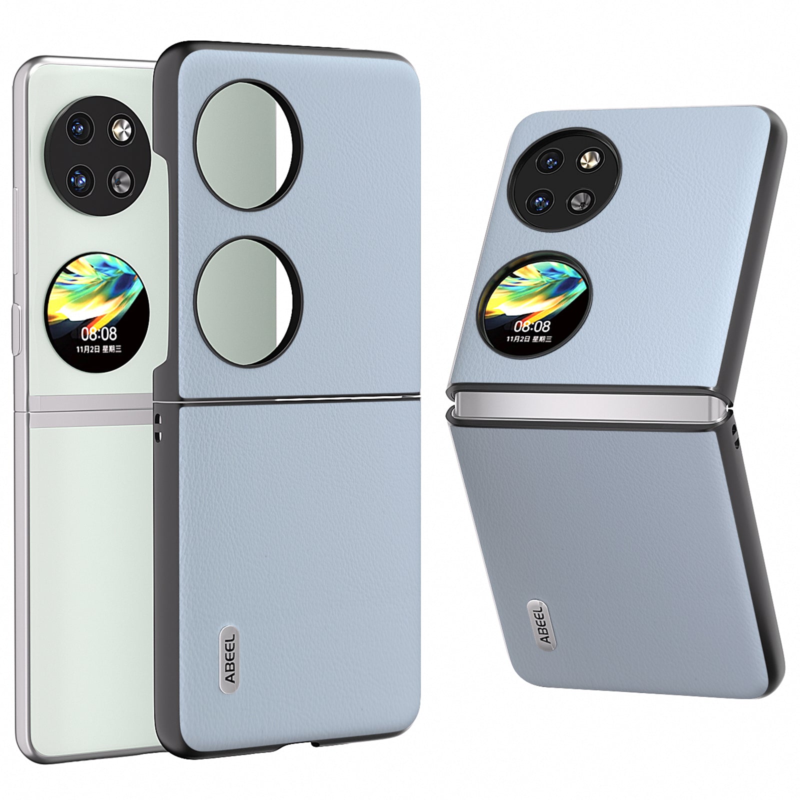 ABEEL For Huawei Pocket 2 Phone Case Ecological Texture Leather+Hard PC Protective Cover - Baby Blue ABEEL For Huawei Pocket 2 Phone Case Ecological Texture Leather+Hard PC Protective Cover - Baby Blue